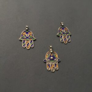 Berber Silver Enamel Khamsa Necklace with Handmade Pendant