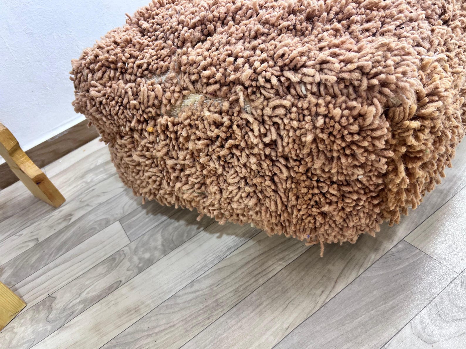 Amazigh Handwoven Berber Wool Floor Pouf with Hanbel Design