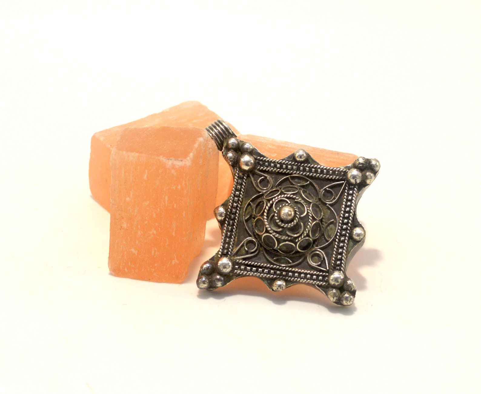 Berber Tuareg Silver Cross Pendant Necklace with Geometric Artisan Design