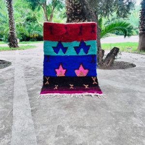 Colorful Berber Beni Ourain Wool Rug Abstract Tribal Carpet