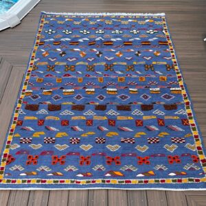 Berber Hanbel Handwoven Colorful Amazigh Wool Tribal Rug