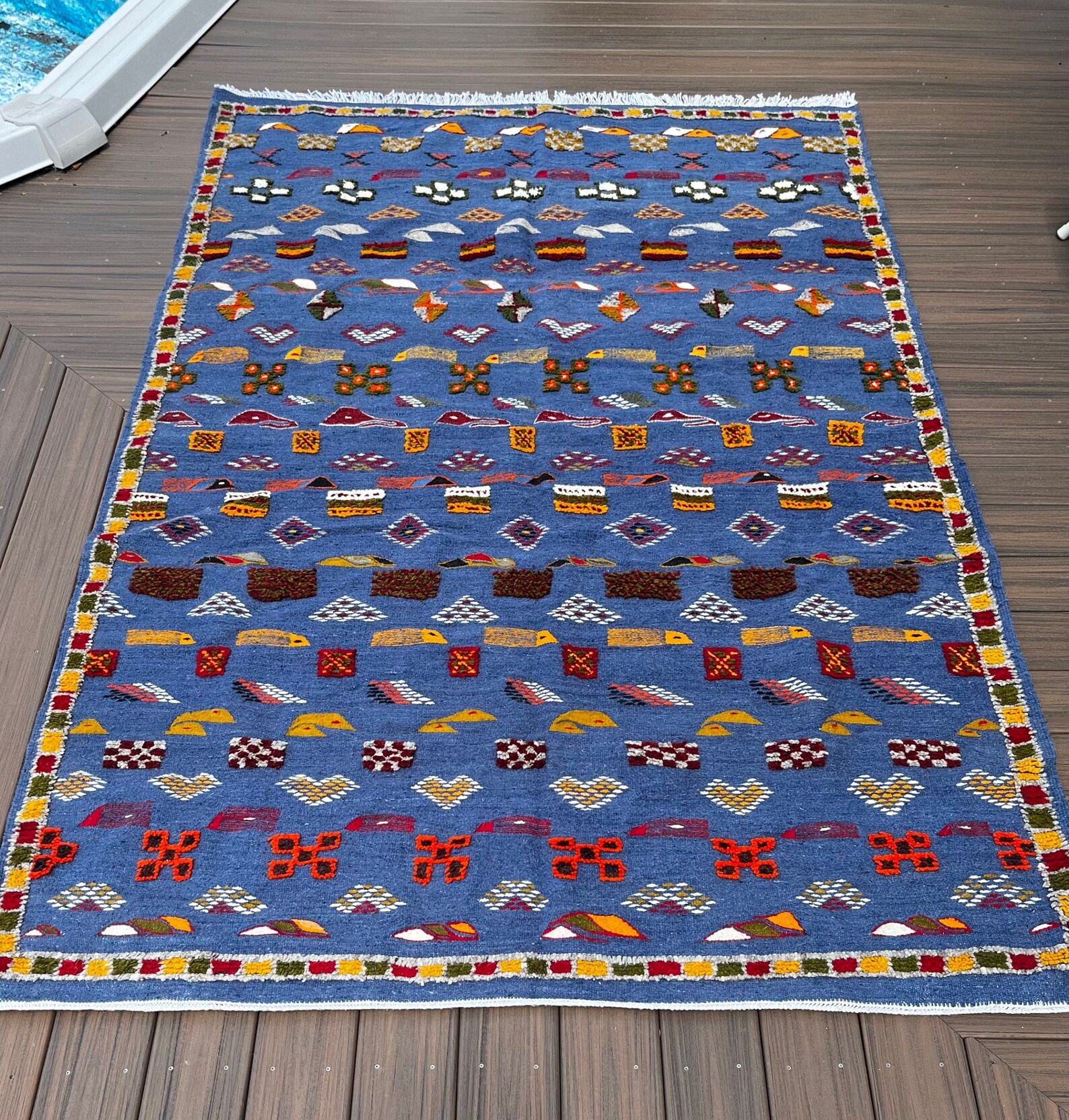 Berber Hanbel Handwoven Colorful Amazigh Wool Tribal Rug