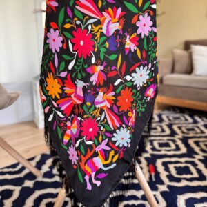 Amazigh Foulard Floral Black Cotton Blend Scarf Shawl