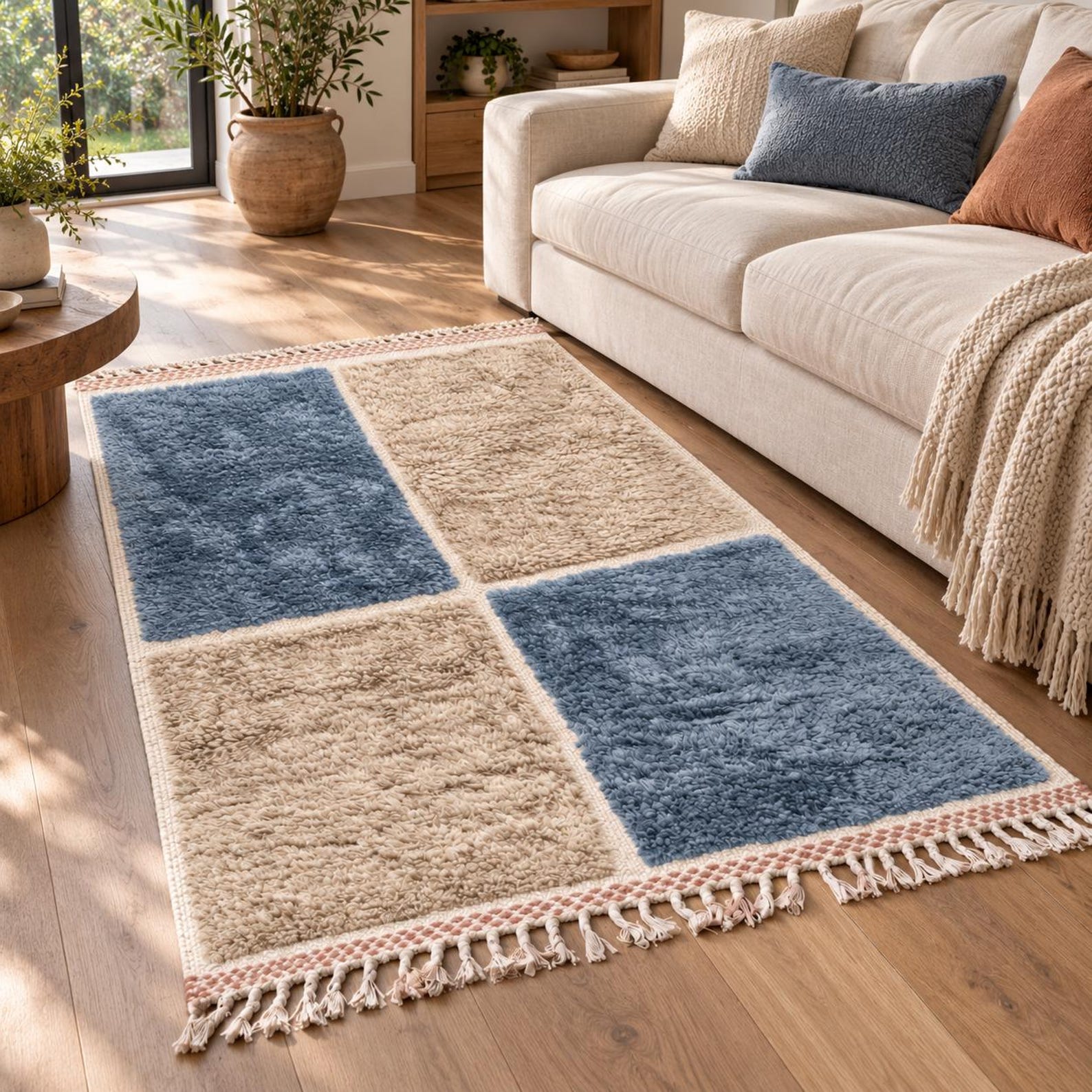 Berber Handmade Shag Four-Block Wool Rug Custom Size