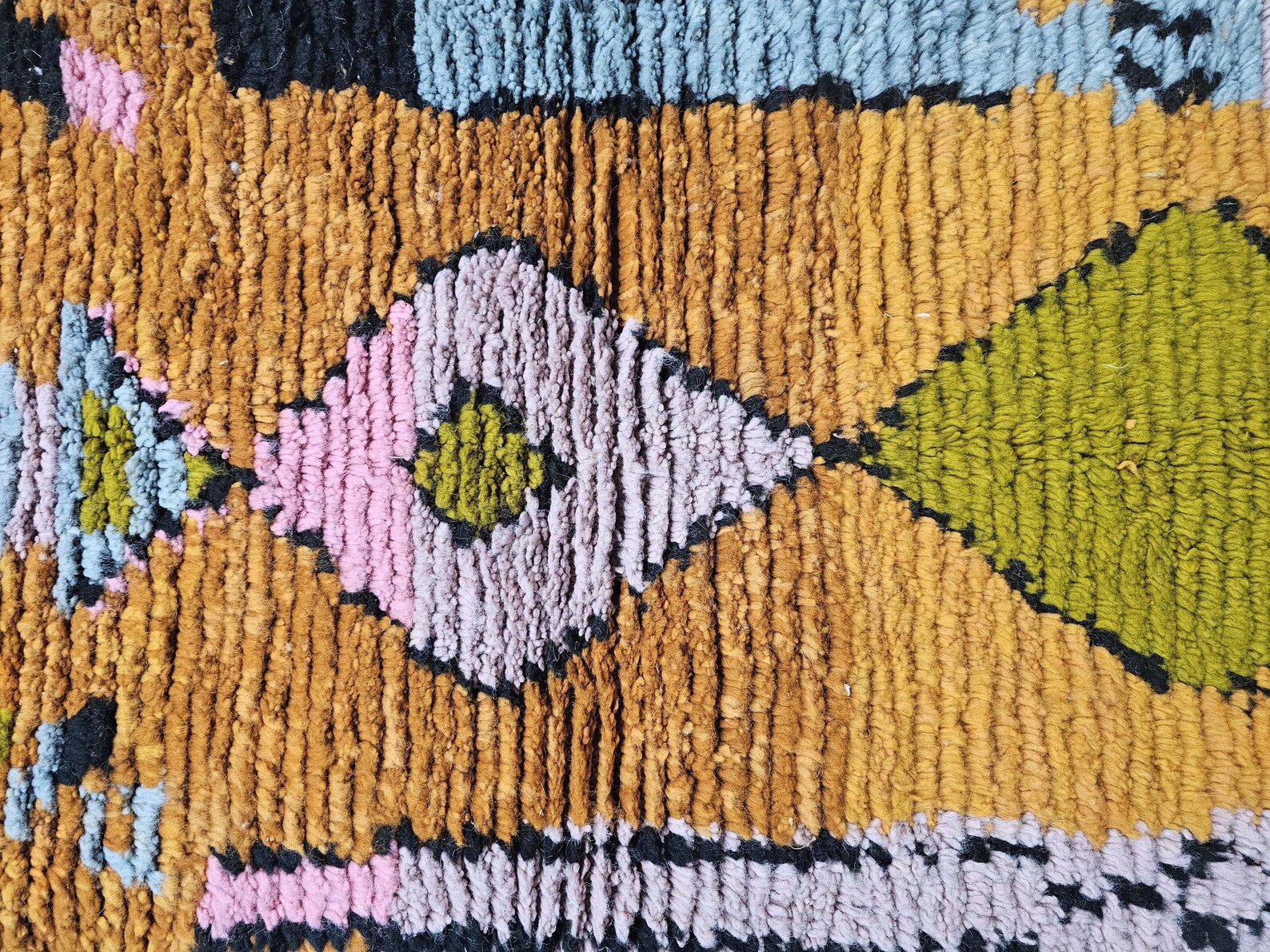 Berber Handmade Beni Ourain Round Shaggy Circle Rug Colorful Wool Design