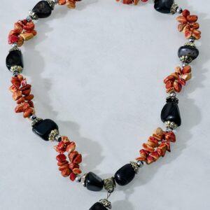 Berber Black Onyx Coral Necklace with Natural Gemstone Beads