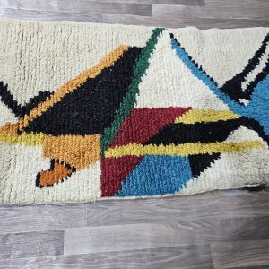 Berber Handmade Beige Colorful Geometric Wool Runner Rug