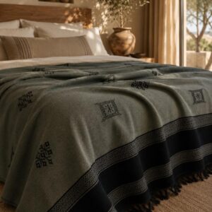 Amazigh Sage Gray Handwoven Cotton Blanket Bedspread Custom Size