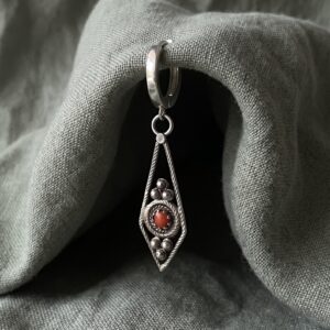 Amazigh Navette Huggie Charm Sterling Hoop Single Earrings