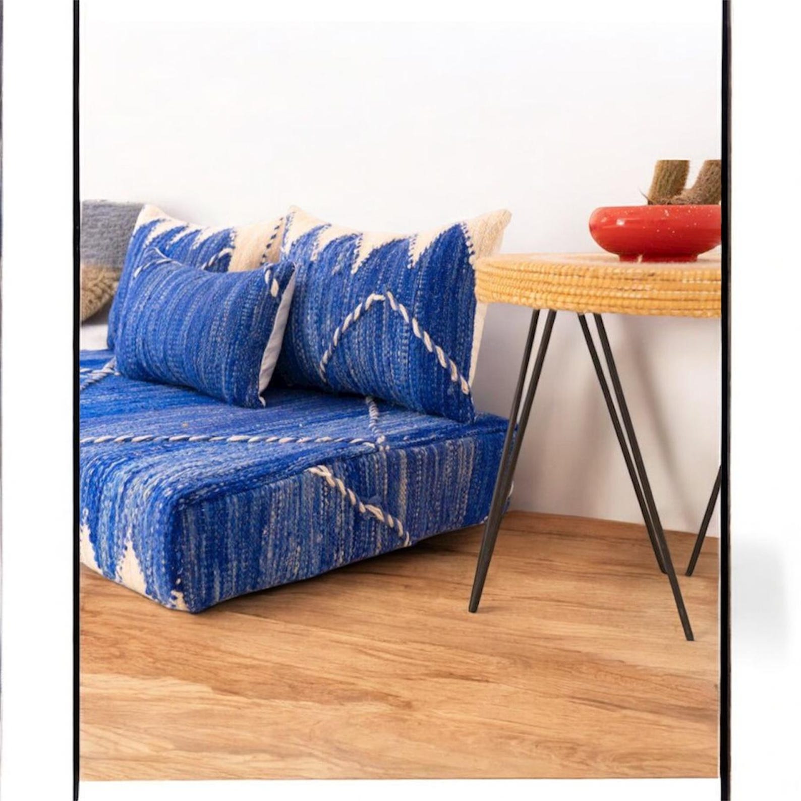 Berber Zanafi Wool Blue Gradient Pouf Majlis Seating