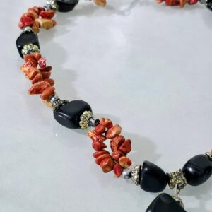 Berber Black Onyx Coral Necklace with Natural Gemstone Beads