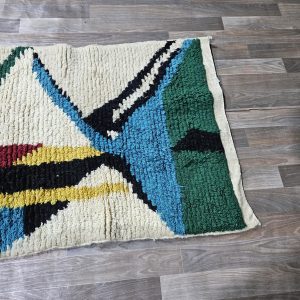 Berber Handmade Beige Colorful Geometric Wool Runner Rug