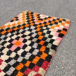 Berber Amazigh Handmade Wool Runner Rug with Colorful Geometric Patterns
