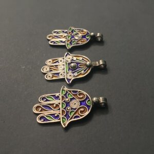 Berber Silver Enamel Khamsa Necklace with Handmade Pendant