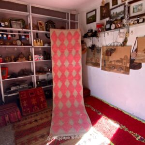 Pink Diamond Berber Wool Runner Handwoven Geometric Rug