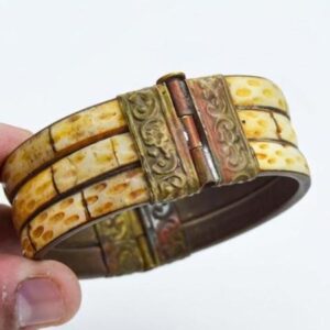 Amazigh Berber Vintage Wide Cuff Bracelet with Bone Brass Design