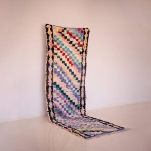 Amazigh Boucherouite Berber Runner Rug Handwoven Tribal Wool Style
