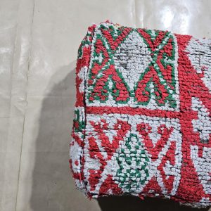 Berber Boucherouite Vintage Wool Pouf Red Floor Decor