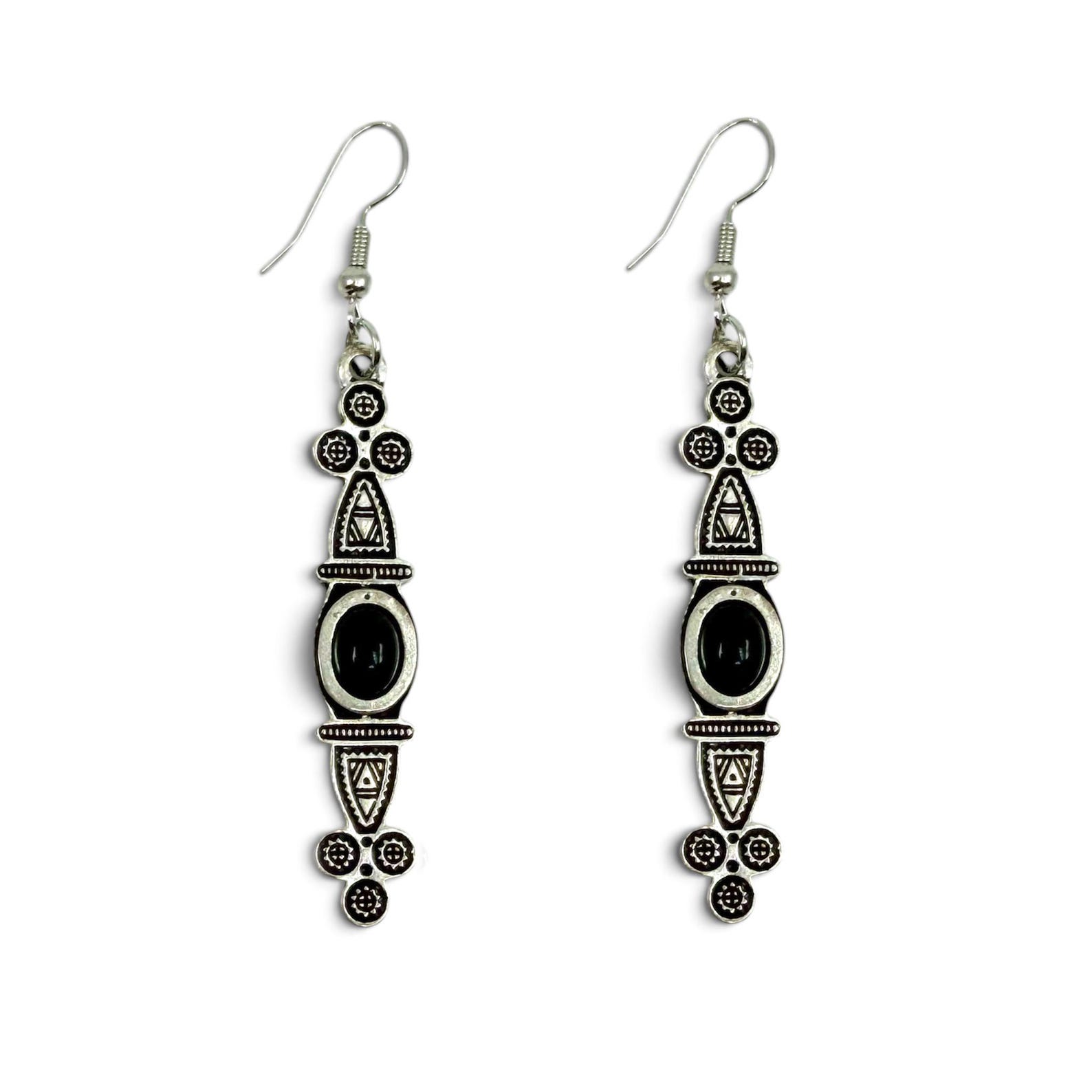 Berber Black Cabochon Earrings Handmade Amazigh Bohemian Jewelry