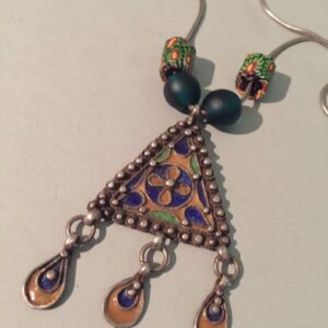 Berber Enamel Silver Pendant Necklace with African Trade Bead Chain