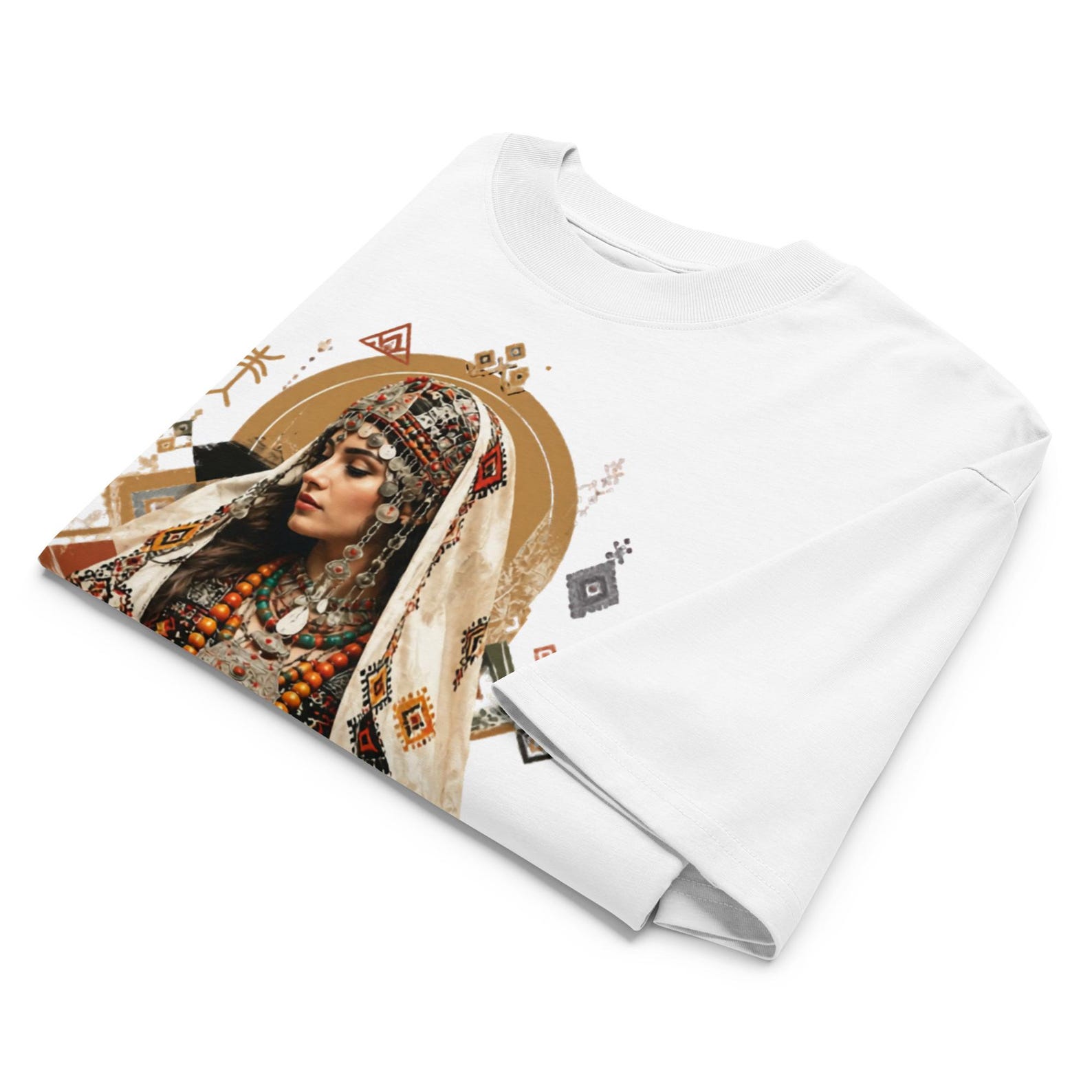 Amazigh Berber Tifinagh Organic Oversized Neck Bride Graphic T-Shirt