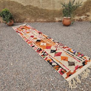 Colorful Berber Azilal Wool Runner Geometric Carpet Rug