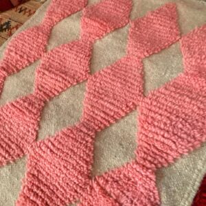 Pink Diamond Berber Wool Runner Handwoven Geometric Rug