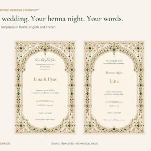 Amazigh Emerald Wedding Henna Night Invitation Canva Digital Download Collection