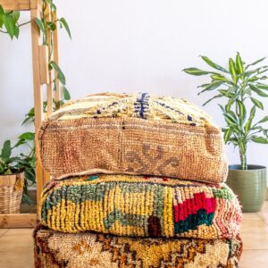 Amazigh Kilim Pouf Up-cycled Wool Floor Decor Piece