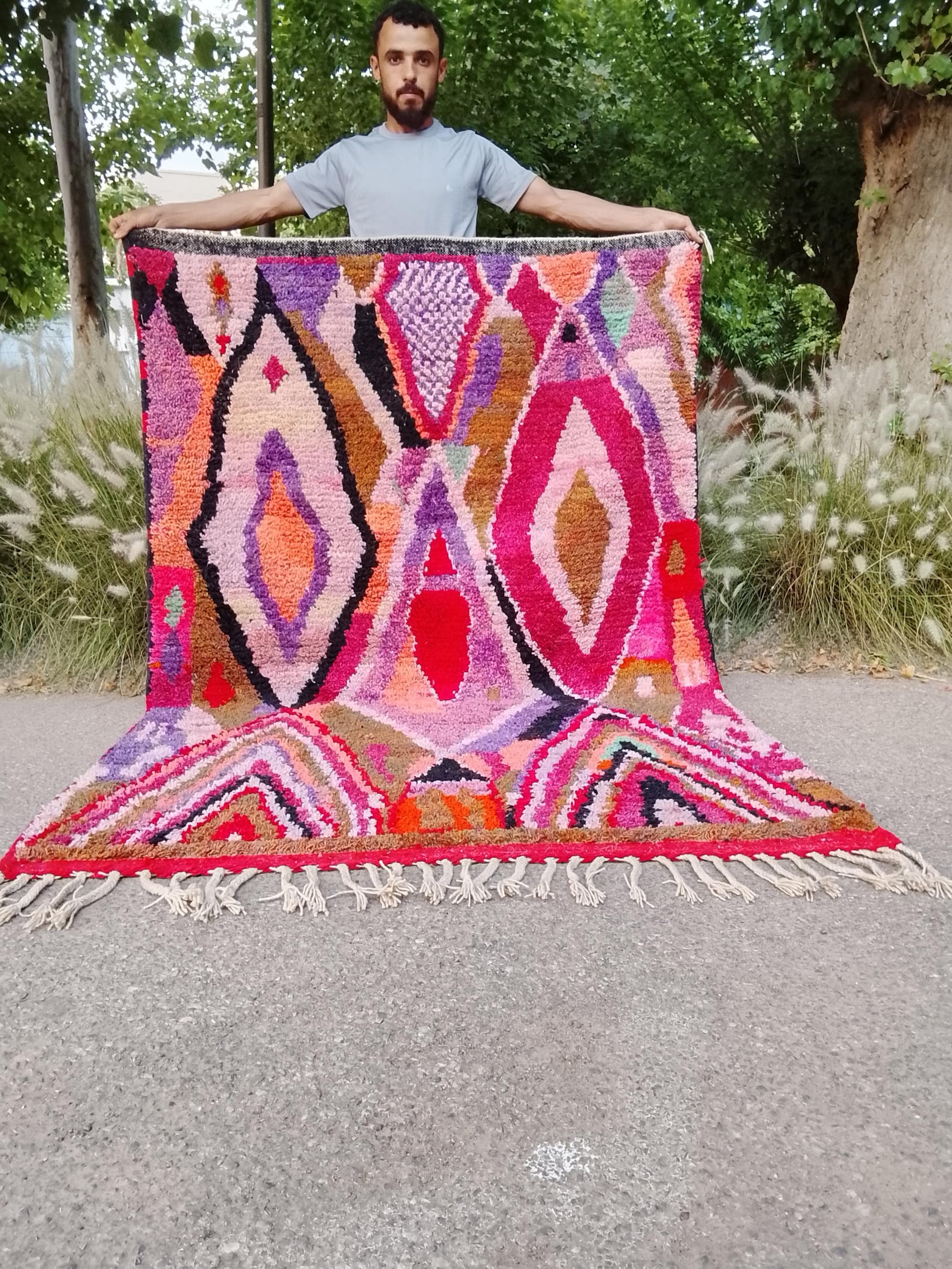 Berber Colorful Geometric Amazigh Handmade Tribal Rug with Ready Ship