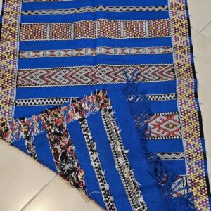 Amazigh Middle Atlas Vintage Blue Kilim Rug with Symbolic Designs