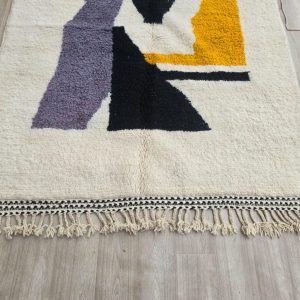 Berber Beni Ourain Style Handmade Wool Rug Abstract White Carpet