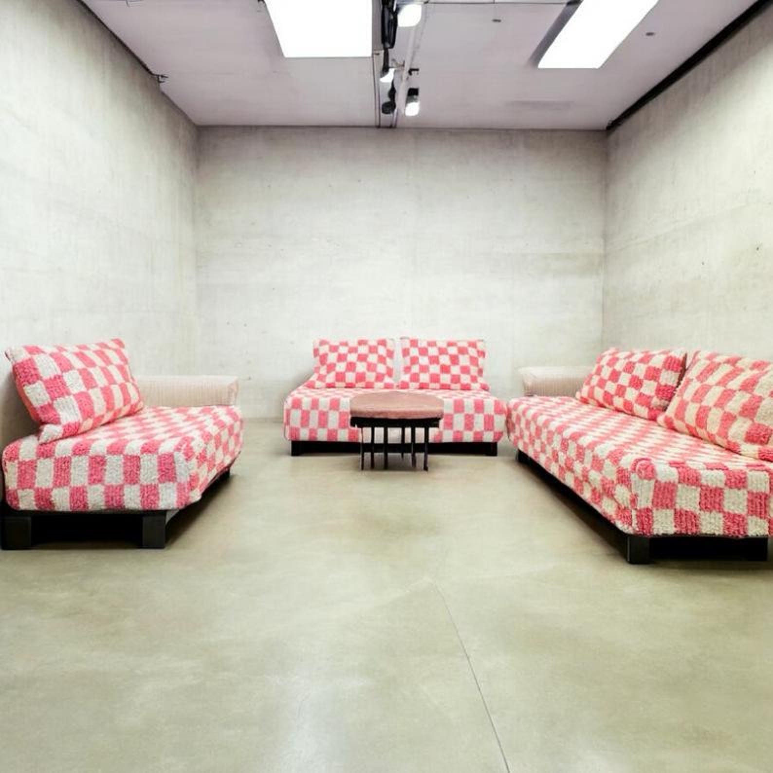 Berber Pink Orange Checkerboard Floor Sofa Pouf Seating