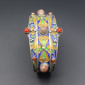 Berber Tuareg Sterling Coral Enamel Cuff Bracelet Jewelry