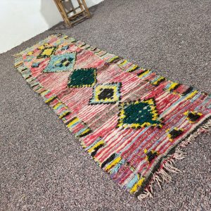 Berber Vintage Geometric Wool Runner Rug Colorful Handwoven