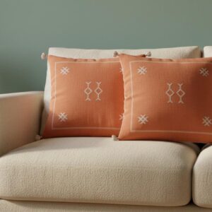 Amazigh Berber Terracotta Pillow Cover with White Geometric Motifs