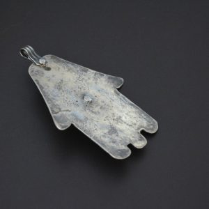 Berber Large Hamsa Necklace with Red Glass Silver Amulet Pendant