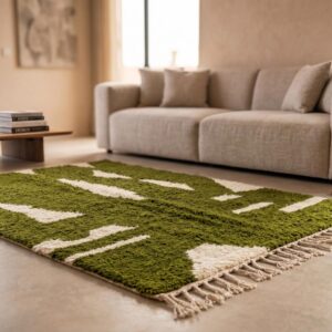 Amazigh Olive Abstract Modern Shag Berber Wool Rug Custom Size