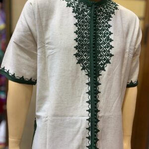 Amazigh Loulan Tunic with Elegant Beige Embroidery for Men