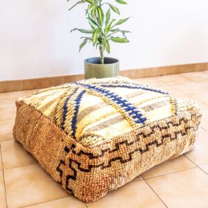 Amazigh Kilim Pouf Up-cycled Wool Floor Decor Piece