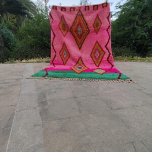 Berber Boujaad Custom Pink Green Geometric Wool Rug