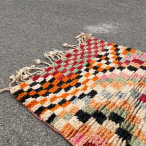 Berber Amazigh Handmade Wool Runner Rug with Colorful Geometric Patterns
