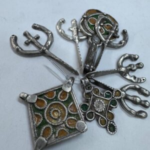 Antique Amazigh Berber Enamel Silver Pendant Necklace with Eight Pendants