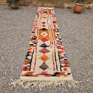 Colorful Berber Azilal Wool Runner Geometric Carpet Rug