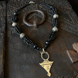 Amazigh Berber Tuareg Yaz Cross Necklace With Black Beads