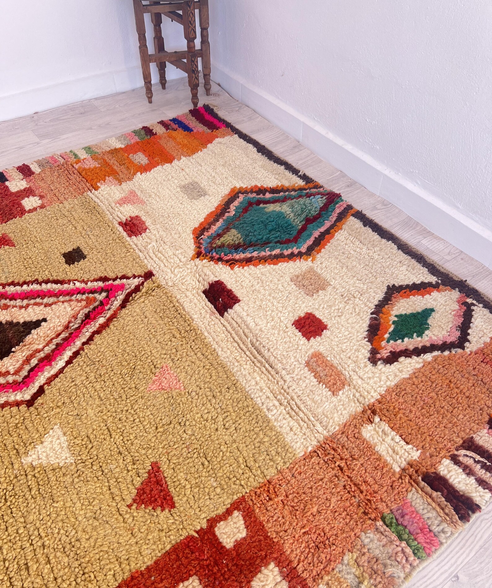 Amazigh Brown Berber Wool Rug Handwoven Tribal Carpet
