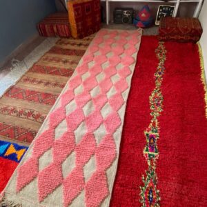 Pink Diamond Berber Wool Runner Handwoven Geometric Rug