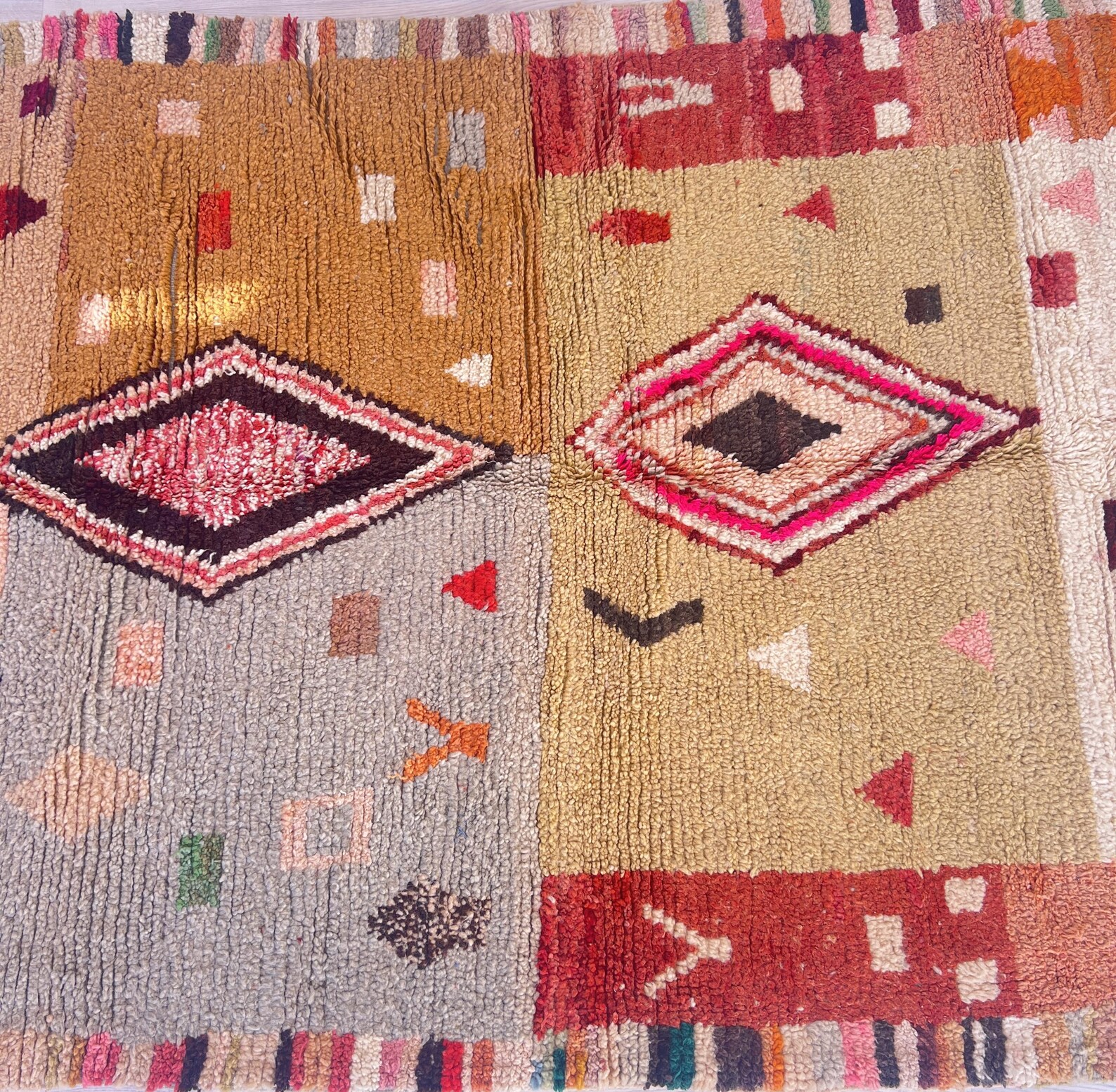 Amazigh Brown Berber Wool Rug Handwoven Tribal Carpet
