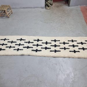 Berber Beni Ourain Handmade Wool Runner Rug Black White Design