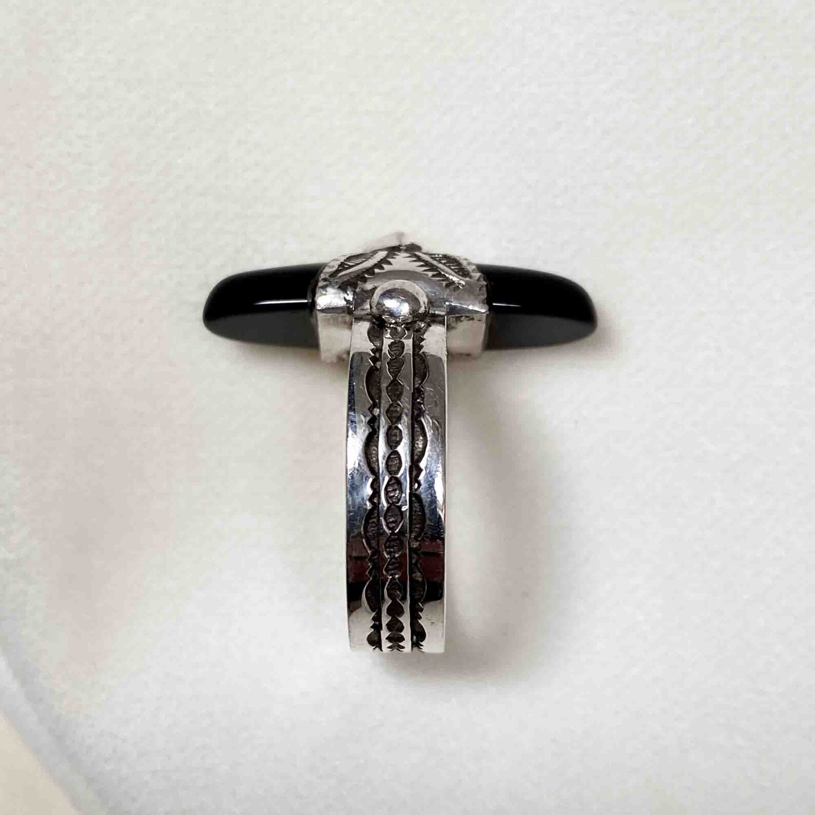 Berber Tuareg Silver Onyx Ring with Engraved Design